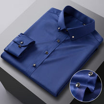 Camisa Social Slim Masculina em Seda Gelo Camisa Social Slim Masculina em Seda Gelo VINNCI Store Azul Marinho P 