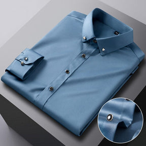 Camisa Social Slim Masculina em Seda Gelo Camisa Social Slim Masculina em Seda Gelo VINNCI Store Azul P 