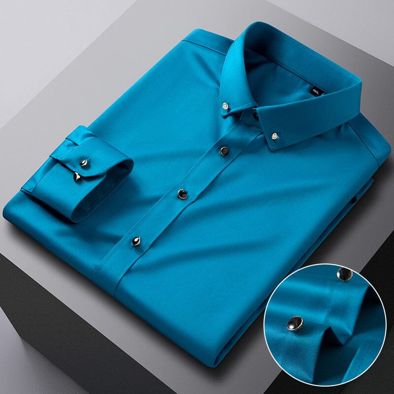 Camisa Social Slim Masculina em Seda Gelo Camisa Social Slim Masculina em Seda Gelo VINNCI Store Azul Royal P 
