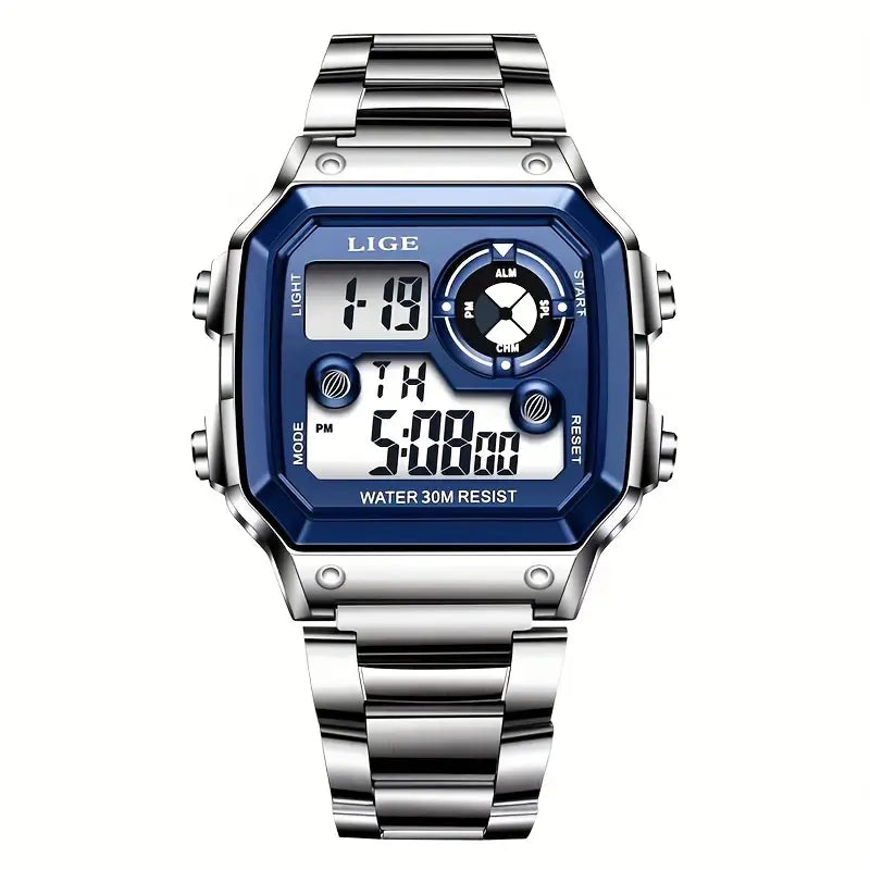 Relógio Digital Esportivo Lige Relógio Digital Esportivo Lige VINNCI Store Prata/Azul 